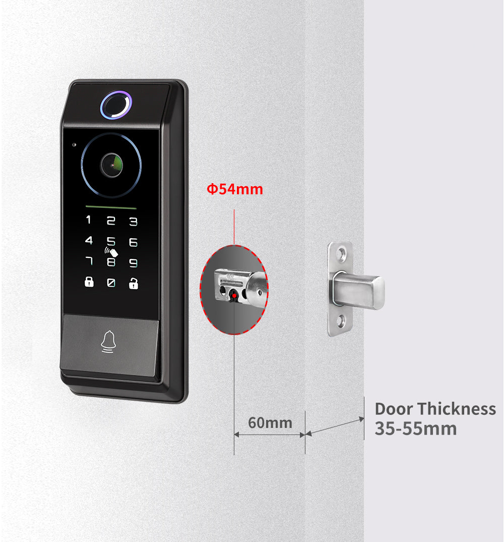 Interior side of the smart deadbolt with battery box and thumb knob