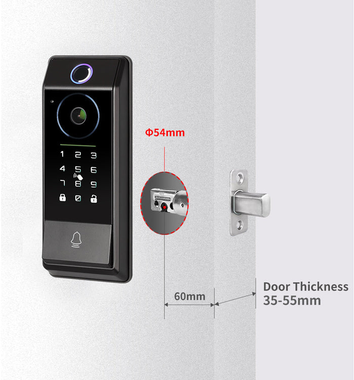 Interior side of the smart deadbolt with battery box and thumb knob