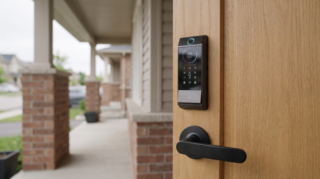Smart Deadbolt Lock with Camera Doorbell & Fingerprint — WiFi Keypad Door Lock, ANSI Grade 2 (RNSV-CA229F01BN, Black Nickel)