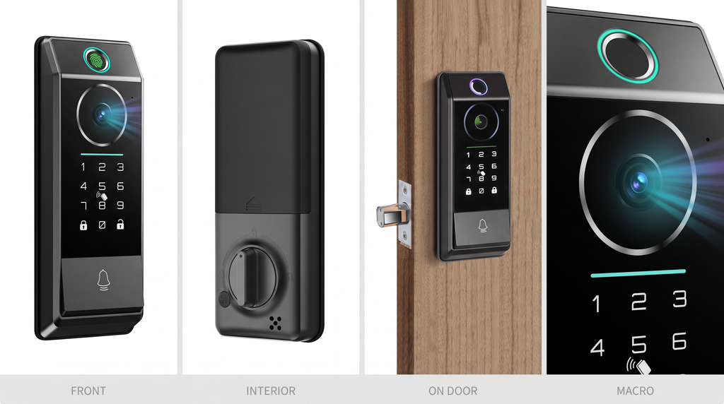 Smart Deadbolt Lock with Camera Doorbell & Fingerprint — WiFi Keypad Door Lock, ANSI Grade 2 (RNSV-CA229F01BN, Black Nickel)