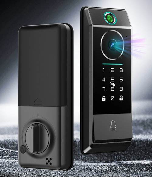 Smart Deadbolt Lock with Camera Doorbell & Fingerprint — WiFi Keypad Door Lock, ANSI Grade 2 (RNSV-CA229F01BN, Black Nickel)