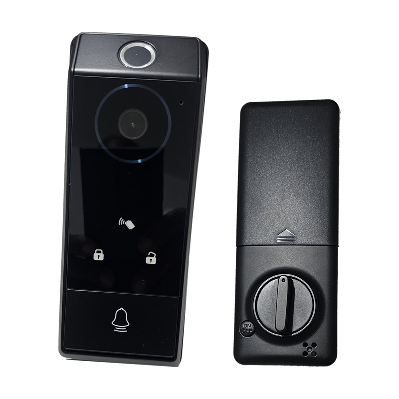 ReNSol Smart Deadbolt with Camera Doorbell – Fingerprint, Keypad, Card & App Unlock – Wi-Fi – Black Nickel
